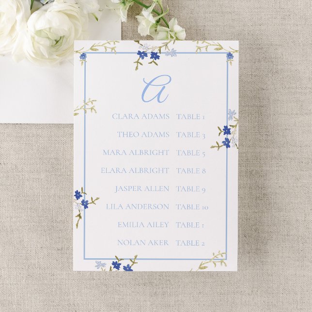 Numéro De Table Elegant Blue & Grey Wedding Seating Chart Card (Créateur téléchargé)