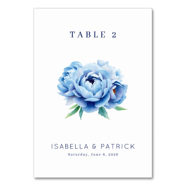 Numéro De Table Elegant Blue Peony Table Number (Par défaut)