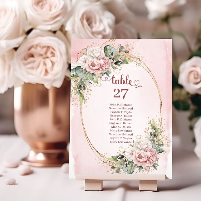 Numéro De Table Elegant Blush Pink Floral Eucalyptus Table Number (Elegant Blush Pink Floral Eucalyptus Table Number)