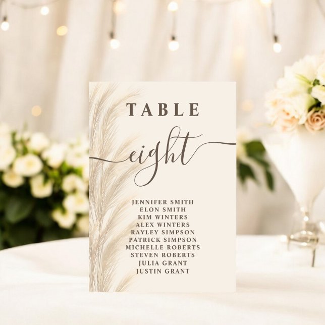 Numéro De Table Elégant Boho Beige Pampas Mariage en herbe (Elegant Boho Beige Pampas Grass Wedding Table Number)