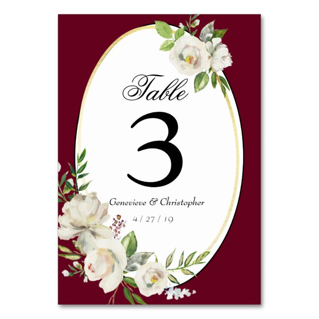 Numéro De Table Elégant Boho Bourgogne Floral Mariage Réception (Par défaut)
