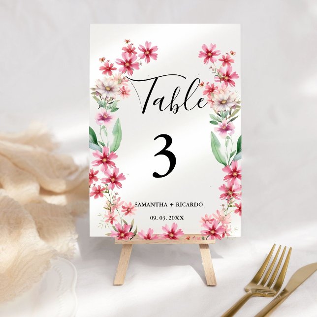 Numéro De Table Élégant Boho Fleur sauvage rose Mariage (Créateur téléchargé)
