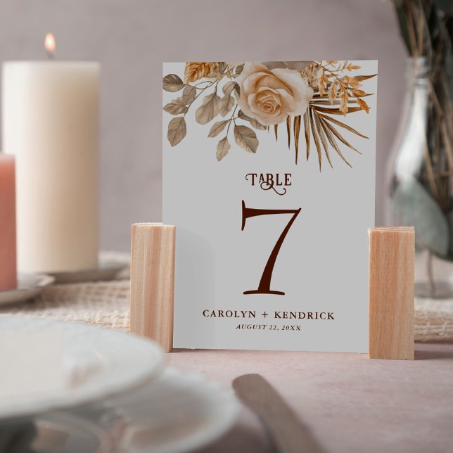 Numéro De Table Elégant Boho Neutral Flore Accents Mariage (Créateur téléchargé)