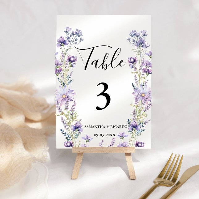 Numéro De Table Elegant Boho Purple Fleur sauvage Mariage (Créateur téléchargé)