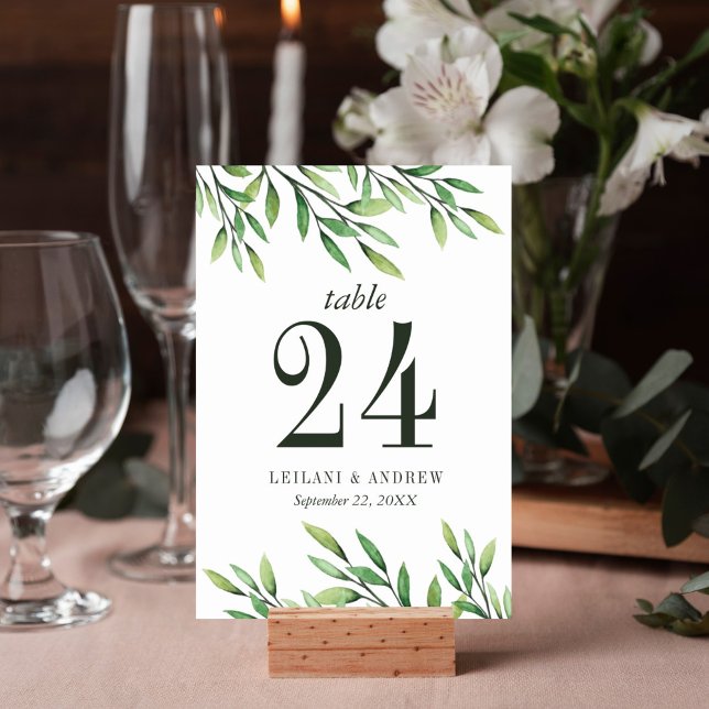 Numéro De Table Elégant Boho Watercolor Mariage vert (Greenery watercolor boho design table number card is perfect for your wedding reception decor.)