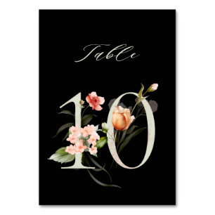 Numéro De Table Élégant Botanique Floral Numéro 10, Noir