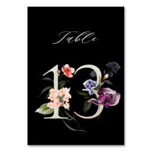 Numéro De Table Élégant Botanique Floral Numéro 13, Noir