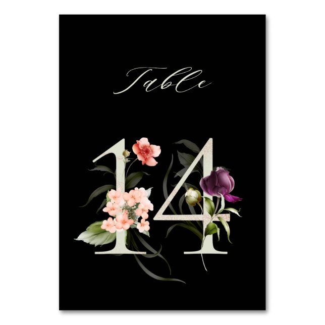 Numéro De Table Élégant Botanique Floral Numéro 14, Noir (Par défaut)
