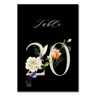 Numéro De Table Élégant Botanique Floral Numéro 20, Noir
