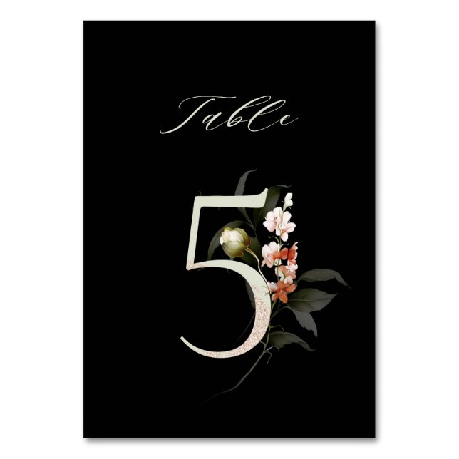 Numéro De Table Élégant Botanique Floral Numéro 5, Noir (Dos)