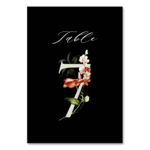Numéro De Table Élégant Botanique Floral Numéro 7, Noir