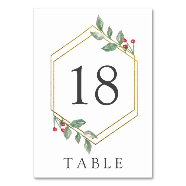 Numéro De Table Elégant cadre Or Holly Berry Holiday (Par défaut)