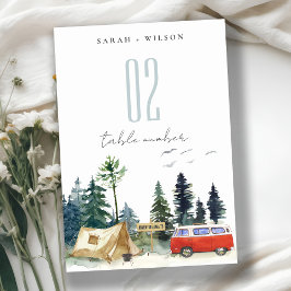 Numéro De Table Élégant Camping Aquarelle Pine Mariage