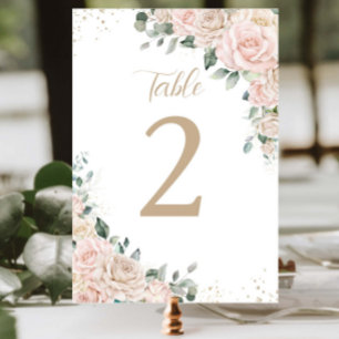 Numéro De Table Élégant Champagne Blush ivoire Floral Mariage