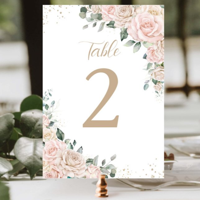Numéro De Table Élégant Champagne Blush ivoire Floral Mariage (Créateur téléchargé)