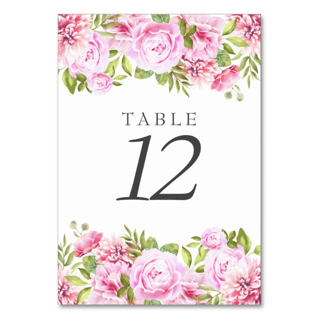 Numéro De Table Élégant Chic Blush Pony Rose Floral (Dos)
