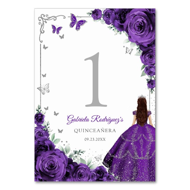Numéro De Table Elegant Chic Purple Roses Silver Quinceanera (Par défaut)