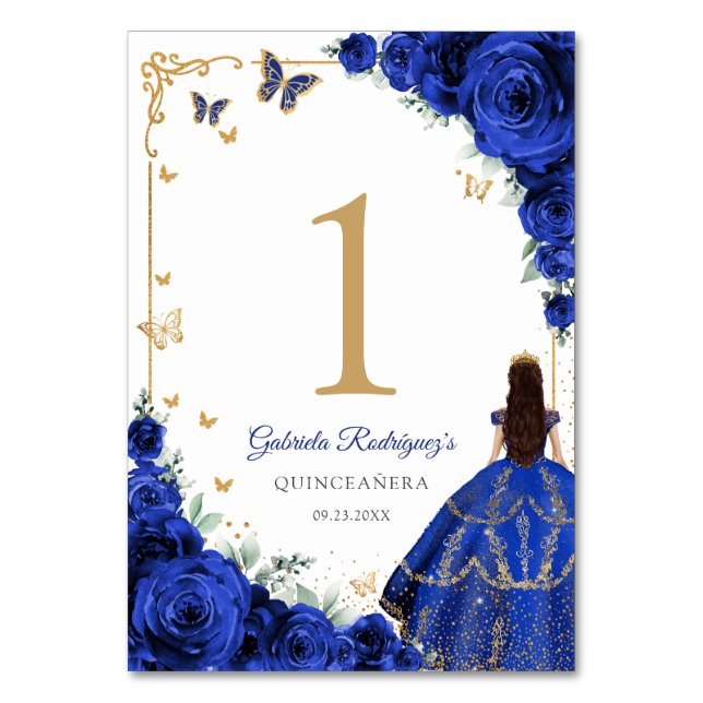 Numéro De Table Elegant Chic Royal Blue Roses Gold Quinceanera (Par défaut)