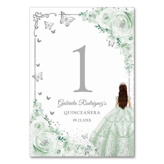 Numéro De Table Elegant Chic Sage Green Roses Silver Quinceanera (Par défaut)