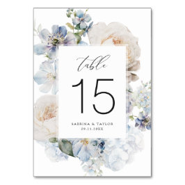 Numéro De Table Elégant Dusty Blue Cream Roses Mariage romantique