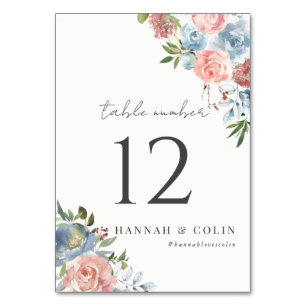 Numéro De Table Elégant Dusty Blue et Rose Floral Swag