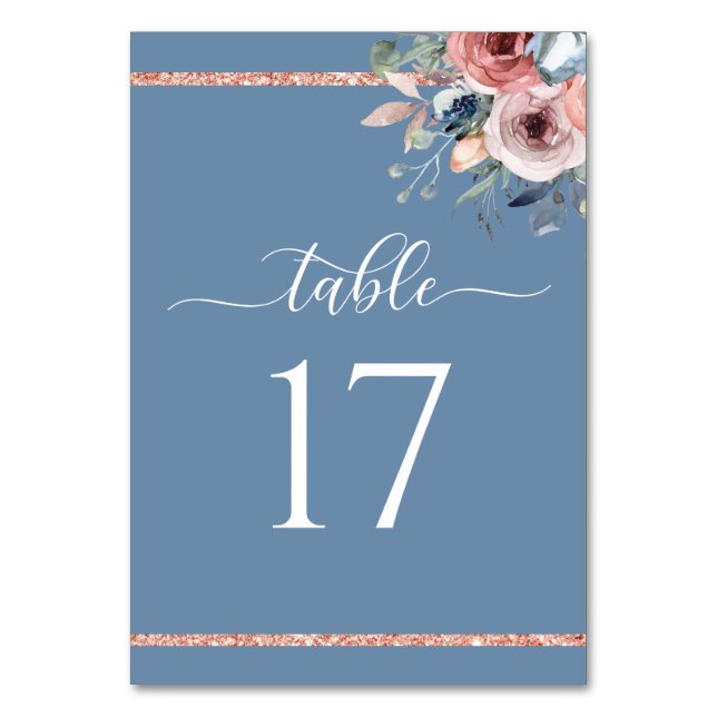 Numéro De Table Elégant Dusty Blue et Rose Gold Mariage (Par défaut)