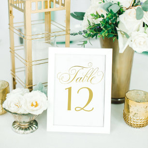 Numéro De Table Élégant écriture calligraphique dorée mariage blan