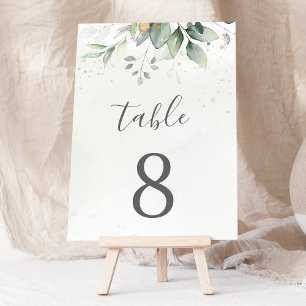 Numéro De Table Elégant Eucalyptus Feuille Mariage or vert