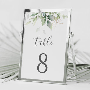 Numéro De Table Elegant Eucalyptus Leaves Greenery Gold Wedding