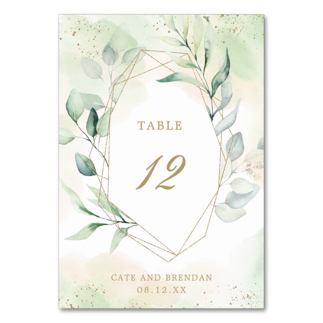 Numéro De Table Elégant Eucalyptus Verdure Or Mariage géométrique (Par défaut)