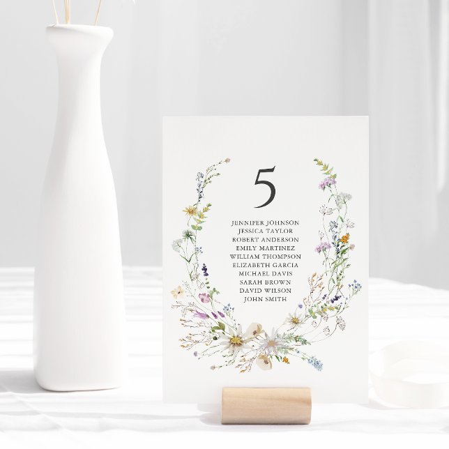 Numéro De Table Elégant Fleur sauvage aquarelle Wreath Mariage bla (Créateur téléchargé)