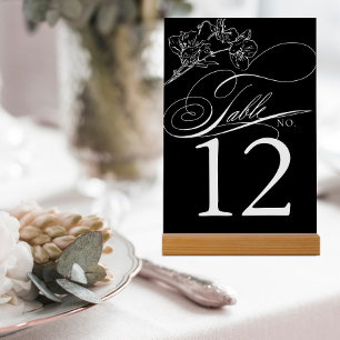 Numéro De Table Élégant Fleur sauvage noir et blanc Mariage