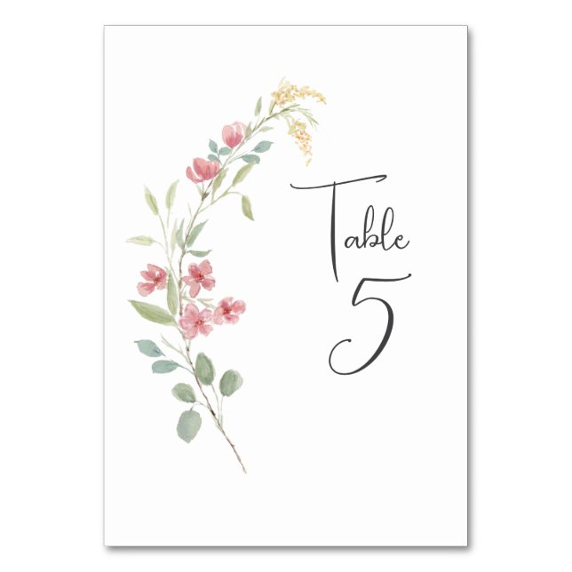 Numéro De Table Elégant Fleur sauvage rose et jaune aquarelle (Par défaut)
