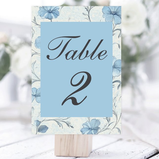 Numéro De Table Elégant Floral Dusty Bleu Pays Jardin Mariage (Créateur téléchargé)