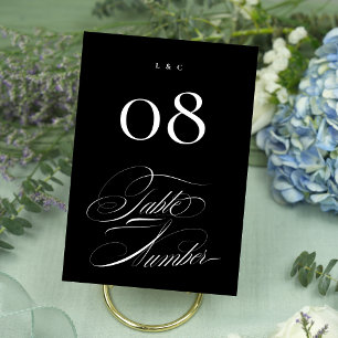 Numéro De Table Élégant Formal Black sur blanc Mariage de calligra