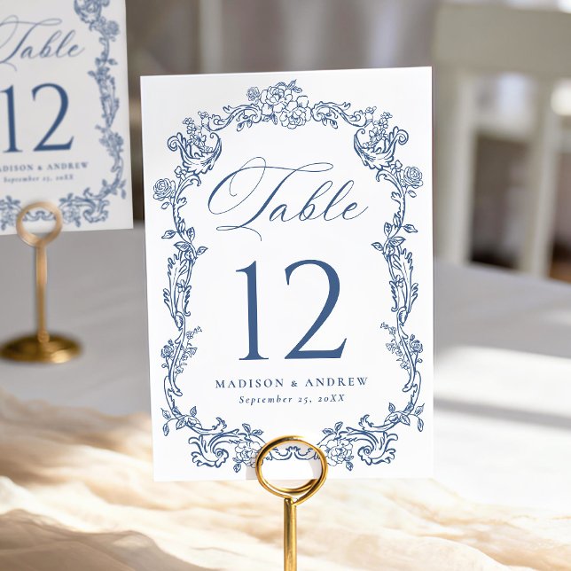 Numéro De Table Elegant French Blue Victorian Floral Wedding (Créateur téléchargé)