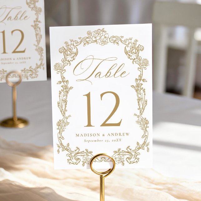 Numéro De Table Elegant Gold Victorian Floral Wedding (Créateur téléchargé)