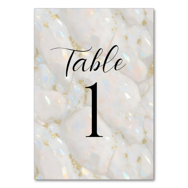 Numéro De Table Élégant Iridescente Opal Gemstone Marble Chic (Par défaut)