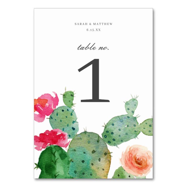 Numéro De Table Elégant jardin de Cactus | MARIAGE (Dos)
