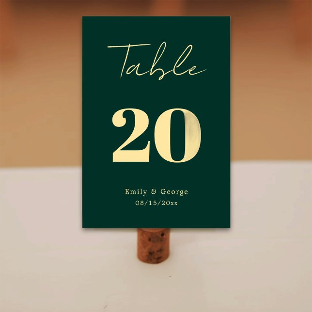 Numéro De Table Élégant Luxe Vert or Script Mariage moderne (Créateur téléchargé)