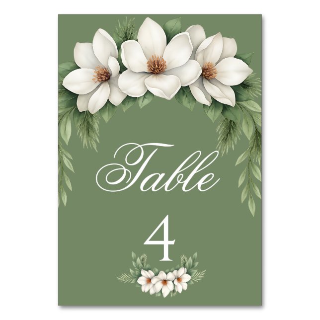 Numéro De Table Elégant Magnolia Blanc Mariage Hiver Pine Tree (Par défaut)