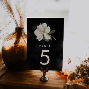 Numéro De Table Élégant Magnolia Mariage noir et blanc