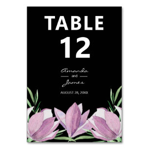 Numéro De Table Elégant Magnolia violet Aquarelle Florale