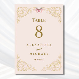 Numéro De Table Élégant Mariage baroque rose beige