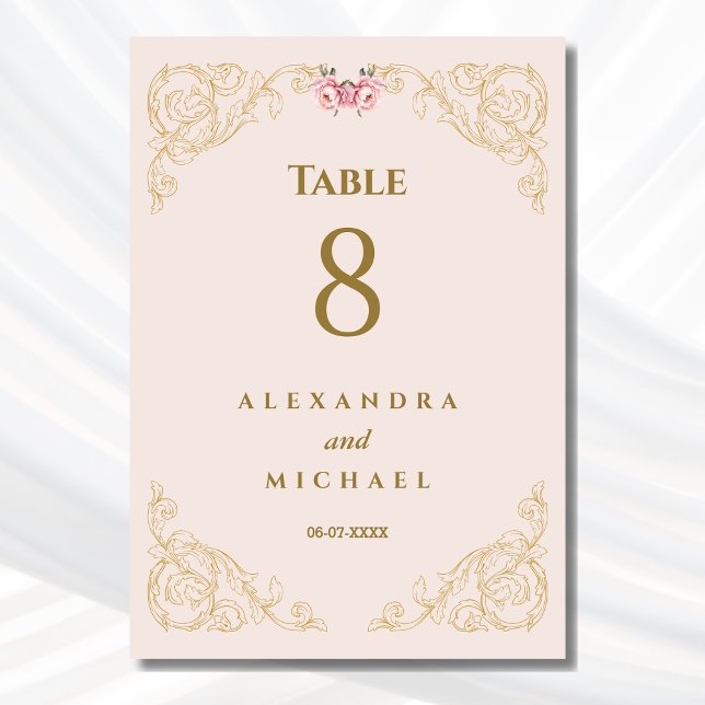 Numéro De Table Élégant Mariage baroque rose beige (Créateur téléchargé)
