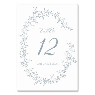 Numéro De Table Elégant Mariage bleu Dusty Botanique Feuille
