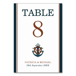 Numéro De Table Élégant Mariage d'Ancres de la marine nautique