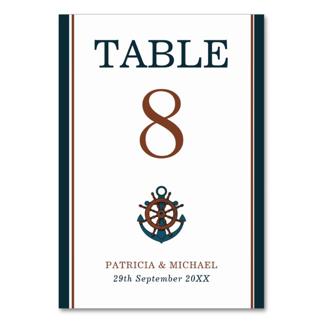 Numéro De Table Élégant Mariage d'Ancres de la marine nautique (Par défaut)