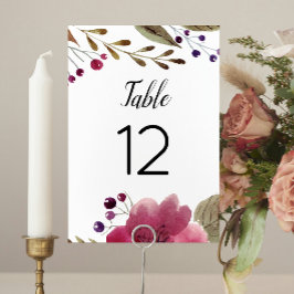 Numéro De Table Elégant Mariage d'aquarelle Bourgogne