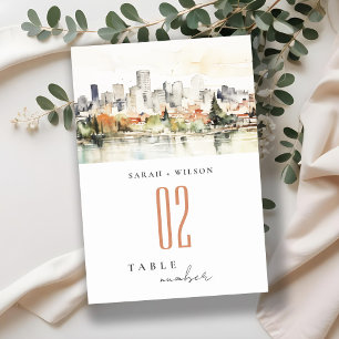 Numéro De Table Élégant Mariage d'aquarelle de Portland Oregon Sky